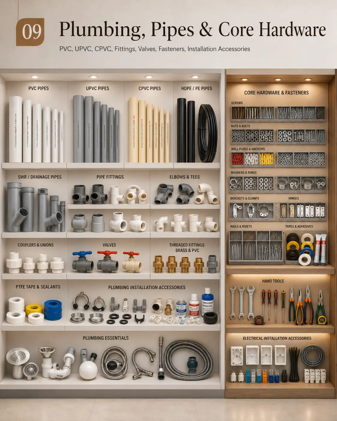 Plumbing, Pipes & Core Hardware display section at Shiv Ashish showroom