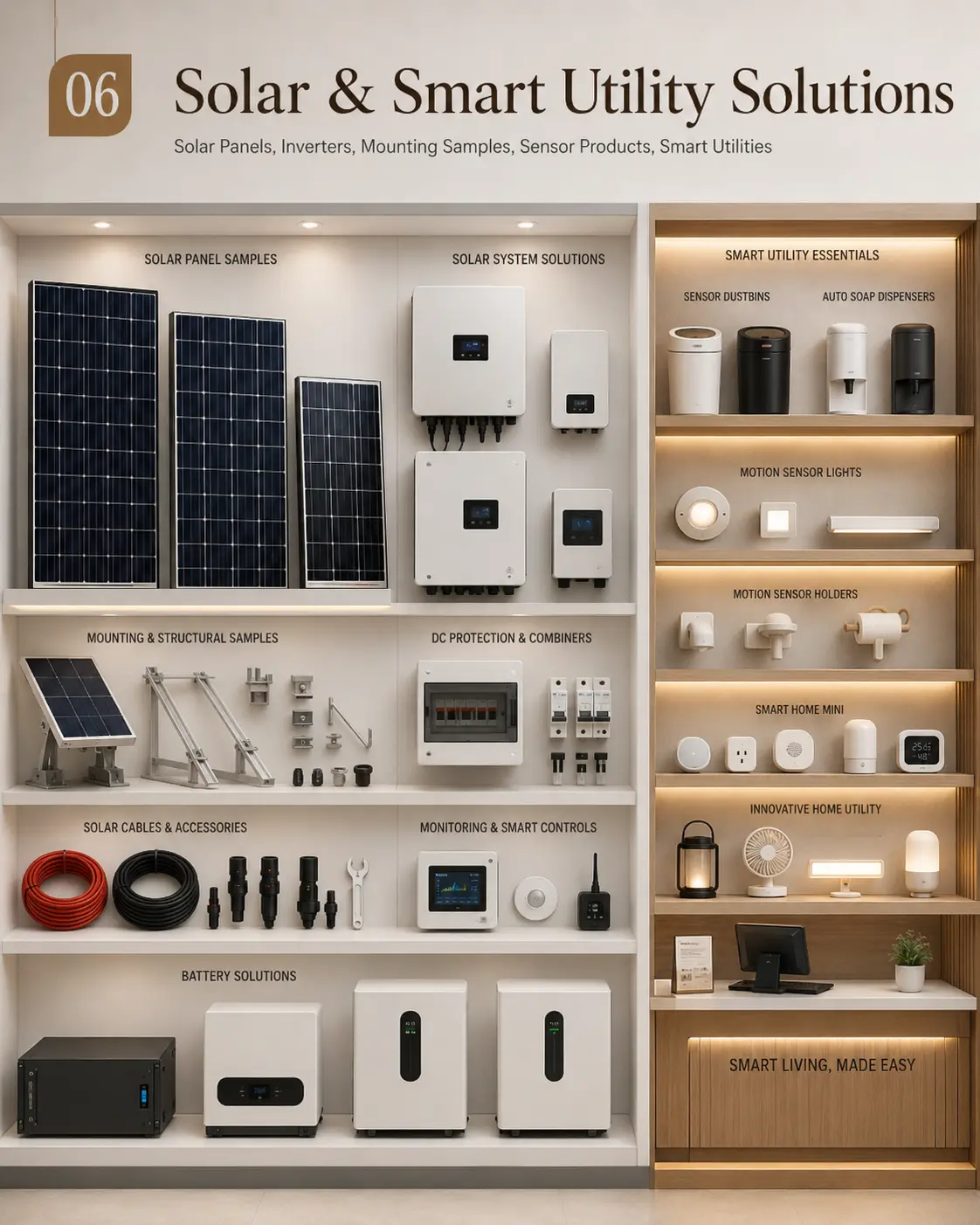 Solar & Smart Utility Solutions display section at Shiv Ashish showroom